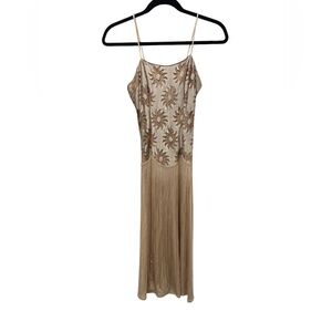 Vintage New Leaf California By Samir Beige Fringed Floral Lace Dress Size XXS